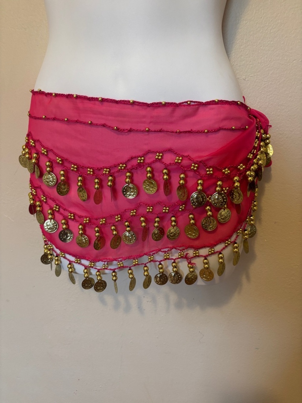 Hip Scarf Mini Skirt with Gold Coin Fringe - Pink